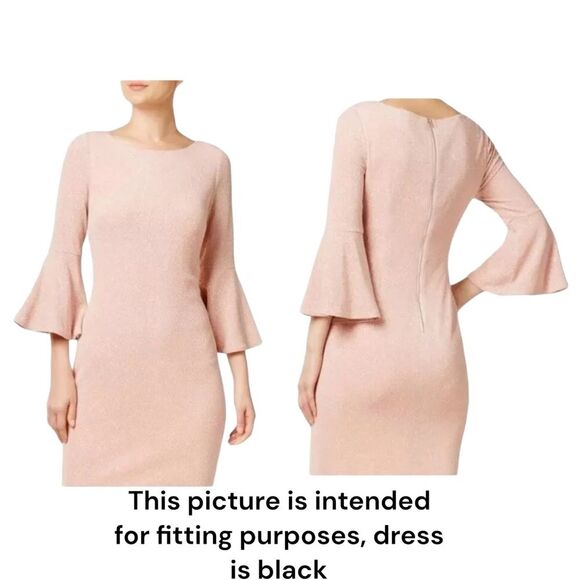 ELLEN TRACY Woman's Black Bell Sleeve Ruffle Hem Exposed Back Zipper Size 6 - Picture 2 of 12